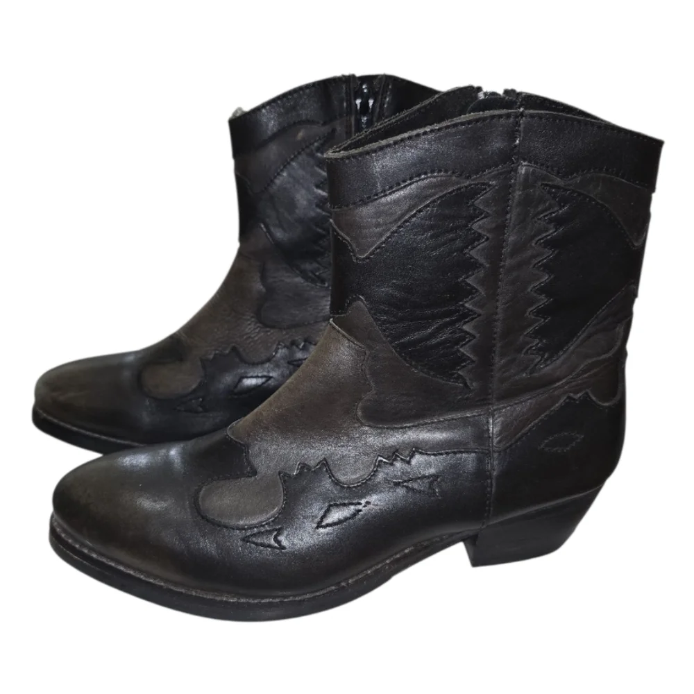 Sketchers Small Town Leather Western Ankle Boots 8 Burnish Toe Black Comfort - Picture 2 of 8